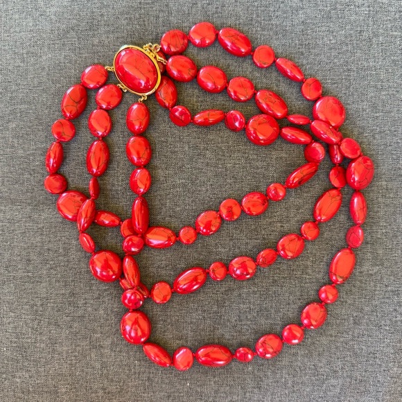 Ralph Lauren Jewelry - Ralph Lauren NECKLACE.  Multi strand Red Howlite Oval Stone Gold Vermeil Clasp